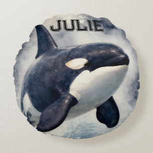 Cojín Redondo Orca Olas tormentosas, Personalizado