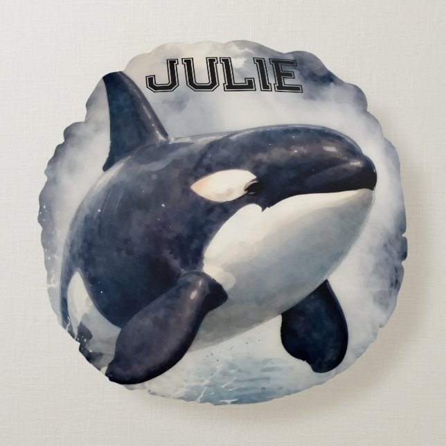 Cojín Redondo Orca Olas tormentosas, Personalizado (Anverso)