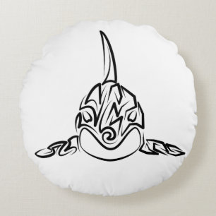 Cojín Redondo Orca tribal negra y blanca