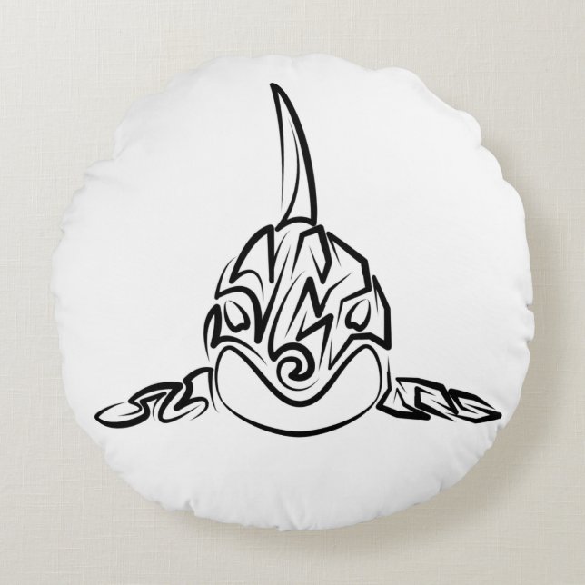 Cojín Redondo Orca tribal negra y blanca (Anverso)