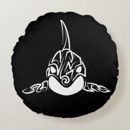 Cojín Redondo Orca tribal negra y blanca