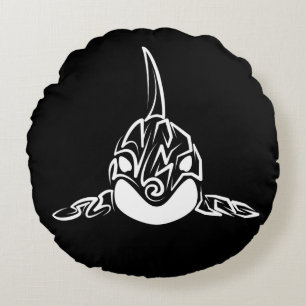 Cojín Redondo Orca tribal negra y blanca
