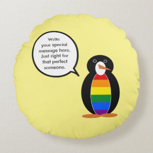 Cojín Redondo Orgullo Gay Hablando Sra Pingüino Personalizado