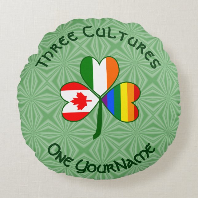 Cojín Redondo Orgullo gay Irlanda Canadá Bandera Shamrock person (Anverso)