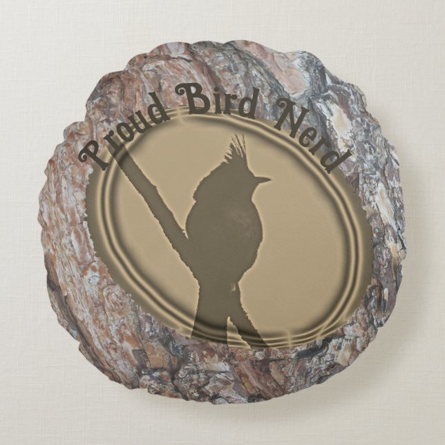 Cojín Redondo Orgulloso pájaro Nerd Silhouette Rustic Abstract B (Anverso)