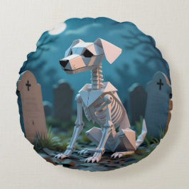 Cojín Redondo Origami Spooky Skeleton Dog Halloween Throw Pillow