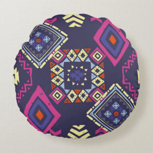 Cojín Redondo Origen étnico tribal. Geomet primitivo y elegante