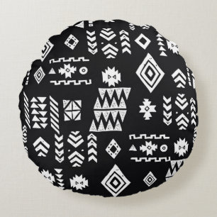 Cojín Redondo Origen étnico tribal. Geomet primitivo y elegante
