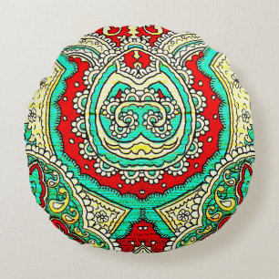 Cojín Redondo Ornamento arabesco neón: estilo años 80.