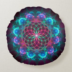 Cojín Redondo Ornamento azul fractal floral