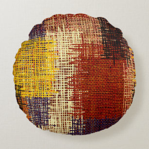 Cojín Redondo Ornamento bordado, líneas de colores, estilo bohem