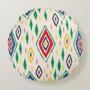 Cojín Redondo Ornamento de folclore geométrico Ikat con diamante