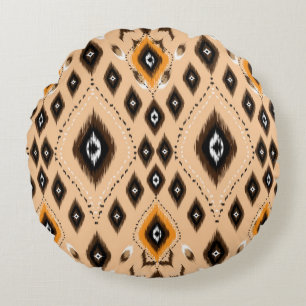 Cojín Redondo Ornamento de folclore geométrico Ikat. La etnia tr
