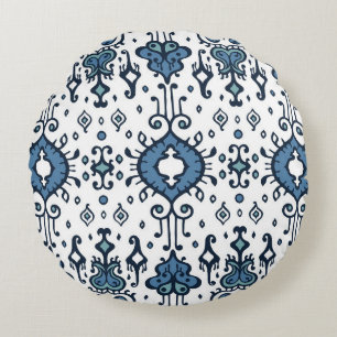 Cojín Redondo Ornamento de folclore geométrico Ikat. Vintage or