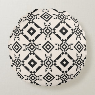 Cojín Redondo Ornamento étnico moderno. Vintage en blanco y negr