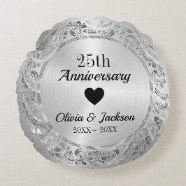 Cojín Redondo Ornamento floral plateado