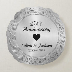 Cojín Redondo Ornamento floral plateado