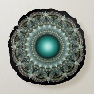 Cojín Redondo Ornamento fractal caleidoscópico