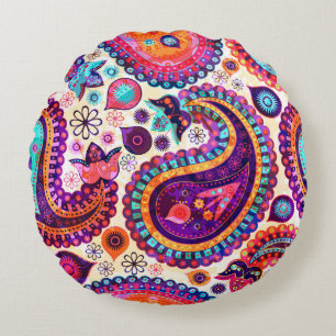 Cojín Redondo Ornamento indio sin foco Paisley Floral