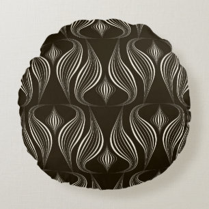 Cojín Redondo ornamento monocromo de patrón ininterrumpido vint