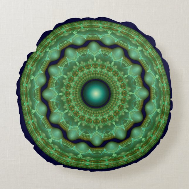 Cojín Redondo Ornamento redondo fractal de hada brillante (Anverso)