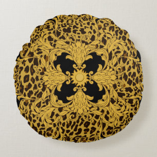 Cojín Redondo Ornamento sin fisuras con leopardo y barroco