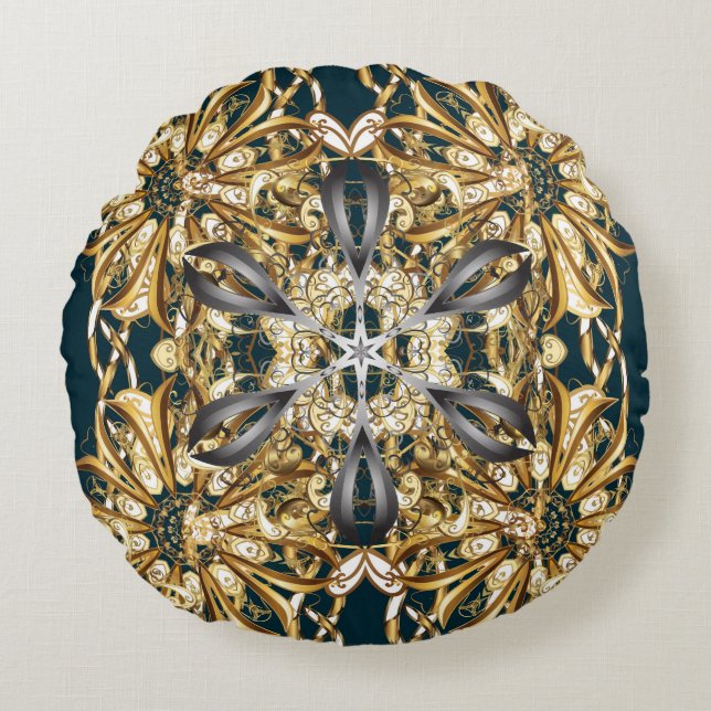 Cojín Redondo Ornamento tradicional. Retroceso clásico (Anverso)