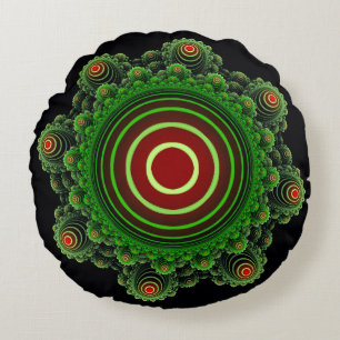 Cojín Redondo Ornamento verde fractal