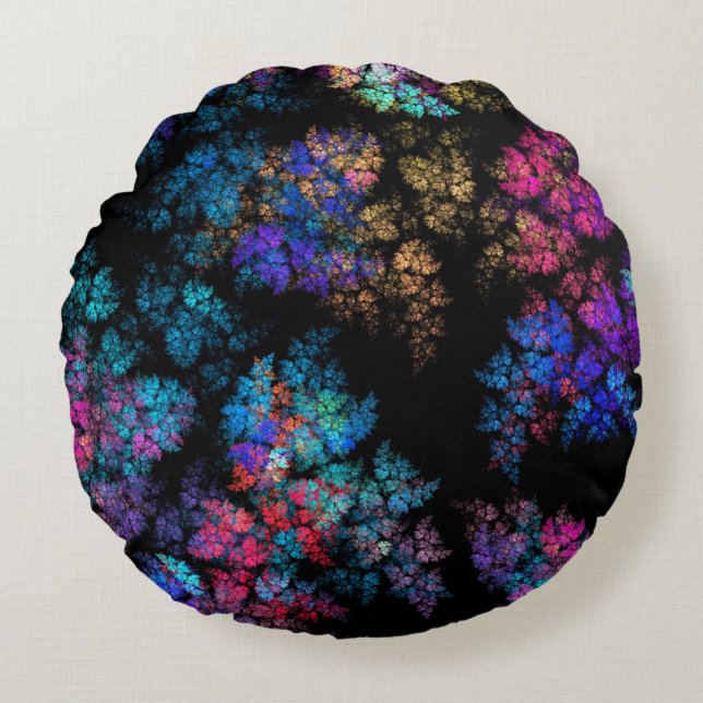 Cojín Redondo Ornamentos de hoja delgada - fractal (Anverso)
