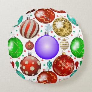 Cojín Redondo Ornamentos de Navidad Patrón de bolas coloridas