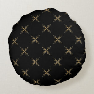 Cojín Redondo Ornamentos dorados sobre fondo negro
