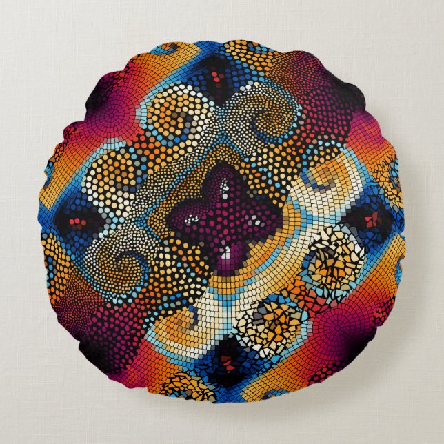 Cojín Redondo Ornar fondo de textura transparente. Ondas diagona (Anverso)