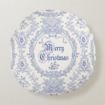 Ornate Classic Vintage Merry Christmas Blue Toile