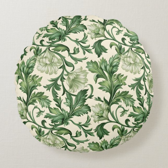 Cojín Redondo Ornate dark green acanthus leaves pattern (Anverso)