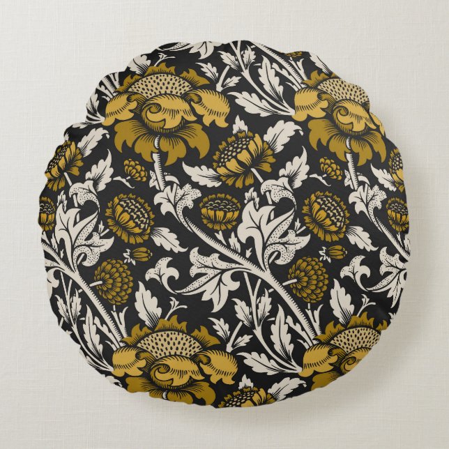 Cojín Redondo Ornate floral pattern with large gold flowers  (Anverso)