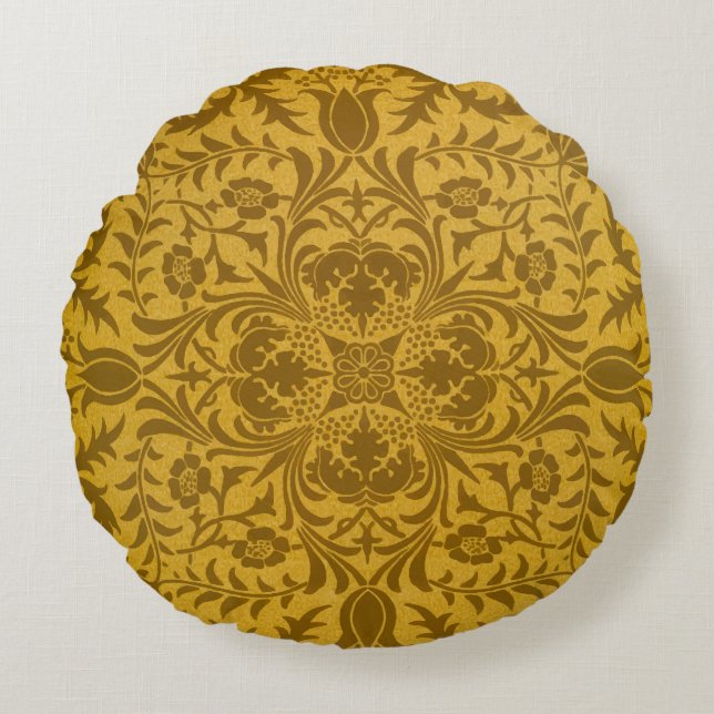 Cojín Redondo Ornate gold floral pattern with symmetrical (Anverso)