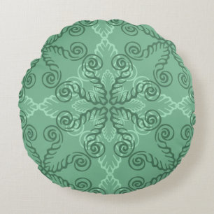 Cojín Redondo Ornate Green Leafy Scroflwork Round Pillow