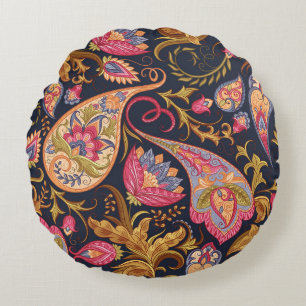 Cojín Redondo Ornate Paisley: Elegante Patrón Sin Marea.