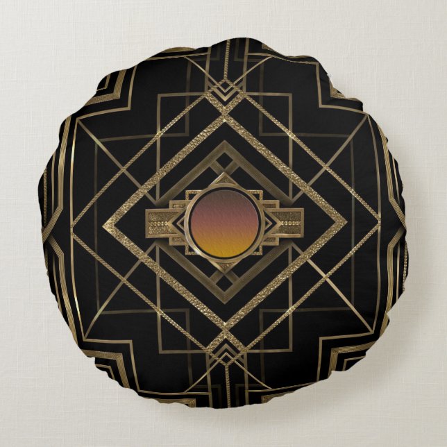 Cojín Redondo Oro antiguo del art déco (Reverso)