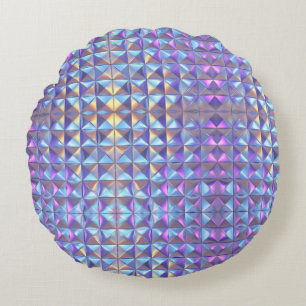 Cojín Redondo Oro, Azul y Púrpura Iridescente Geométrico 2
