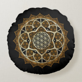 Cojín Redondo Oro Mandala Flor de vida meditación Pillow