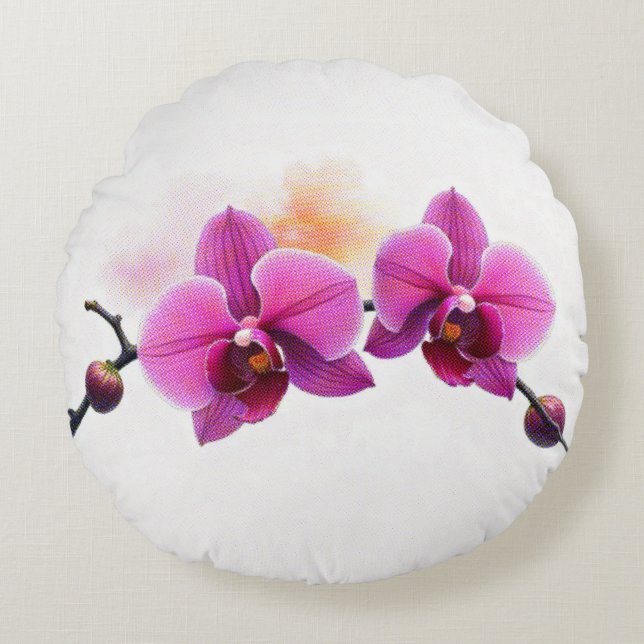 Cojín Redondo Orquídea Flor de Amanecer (Anverso)