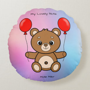 Cojín Redondo Osito de peluche lindo con globos rojos dibujo ani
