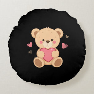 Cojín Redondo Osito de peluche lindo sosteniendo corazón - amor