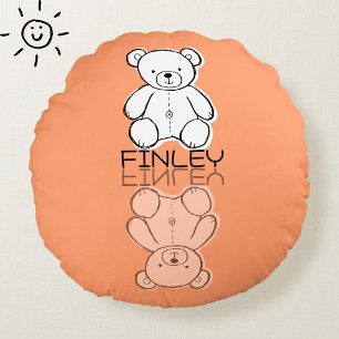 Cojín Redondo Osito de peluche rosa lindo reflejo Doodle nombre 