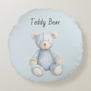 Cojín Redondo Oso de peluche azul crema