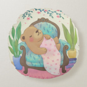 Cojín Redondo Oso de peluche en el Ilustracion de sillón de époc