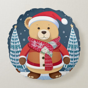 Cojín Redondo Oso de peluche festivo con sombrero de Santa