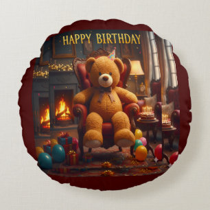 COJÍN REDONDO OSO DE PELUCHE GRANDE FELIZ CUMPLEAÑOS
