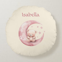 Oso de peluche lindo en luna rosa